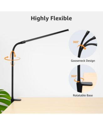 Clip-on LED Desk Lamp, Dimmable USB-Powered with 3 Color Modes 10 Brightness, 360°Adjustable Gooseneck  - Black