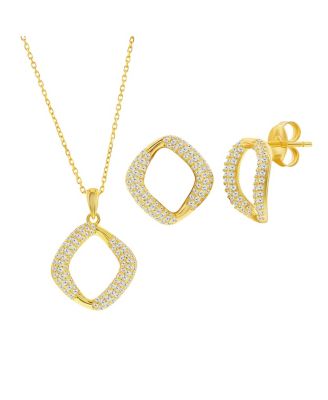 Sterling , Pave CZ Square Necklace & Earrings Set