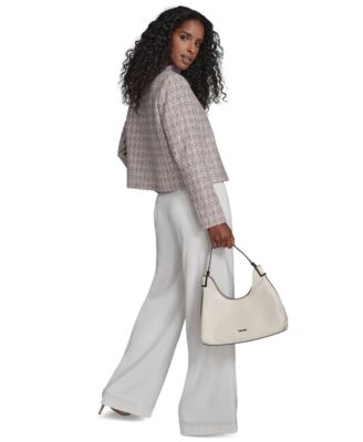 Calvin Klein Womens Tweed Open Front Jacket Wide Leg Pants In Gray