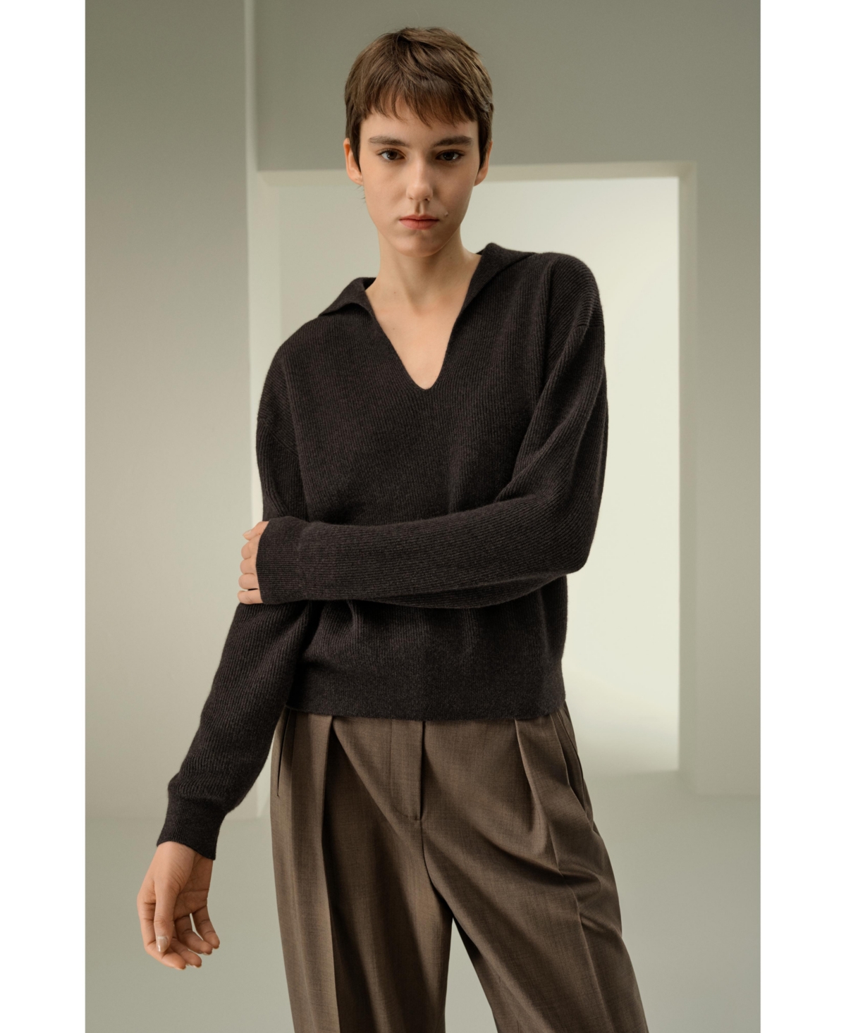 Lilysilk Women's Ribbed Cashmere Polo Sweater