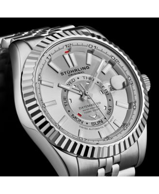 Datemaster II Men s Swiss Automatic 42mm Stainless Steel Watch, Silver Dial, Fluted Bezel, Day & Date, 100M Water Resistant