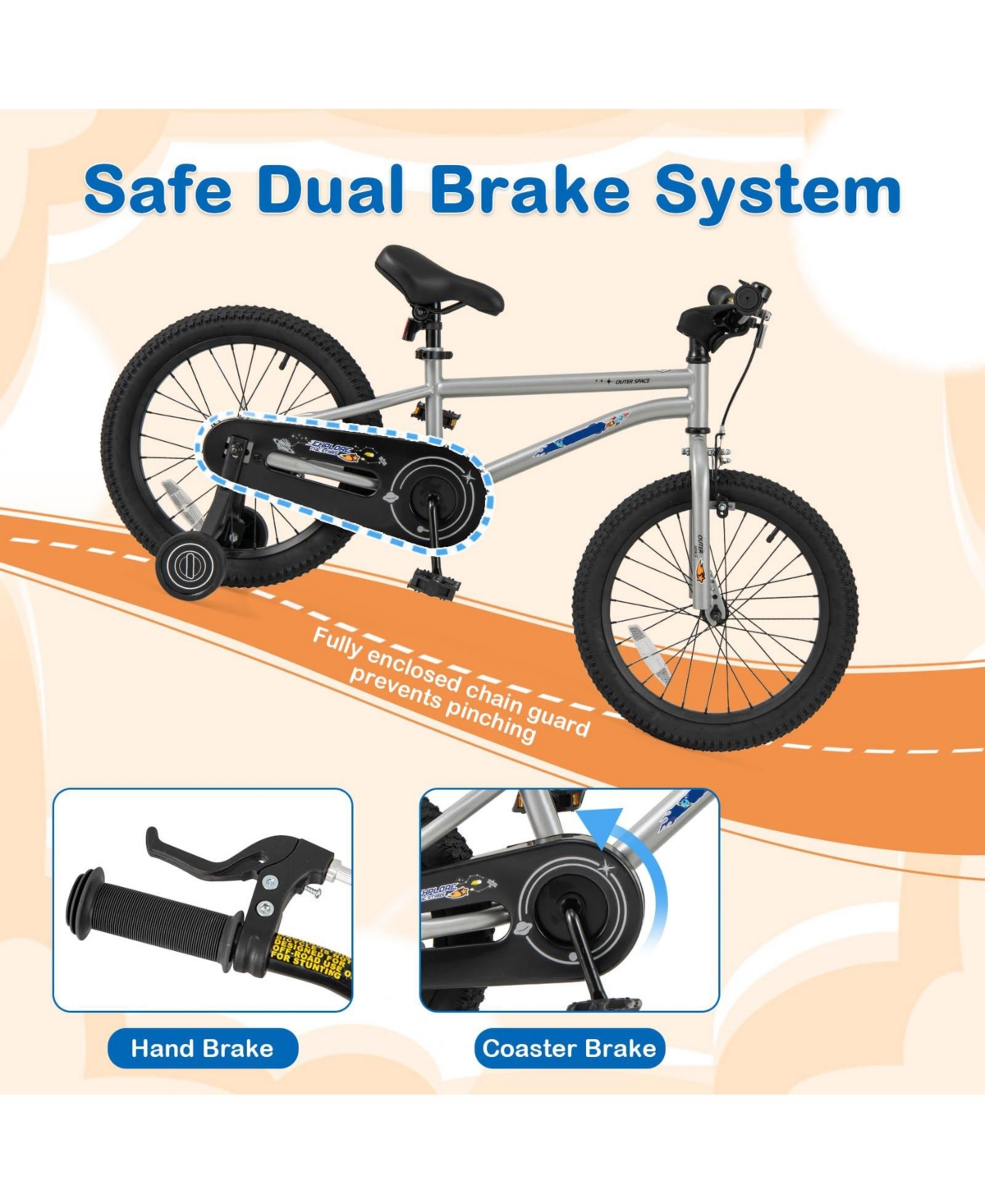18 Inch Kids Bike Bicycle for Boys Girls 3-8 with High Carbon Steel Frame