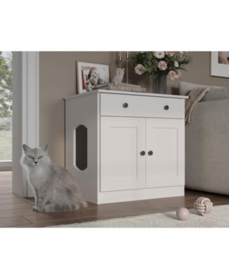 100% Solid Wood Ziva 2-Door Cat Litter Box Enclosure
