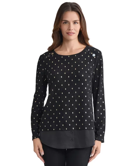 Petite Long Sleeve Top - Jones Black/Jones White