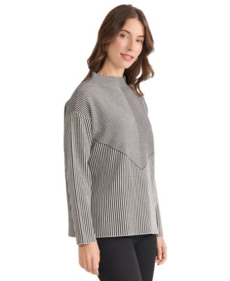 Petite Striped Mock Neck Sweater