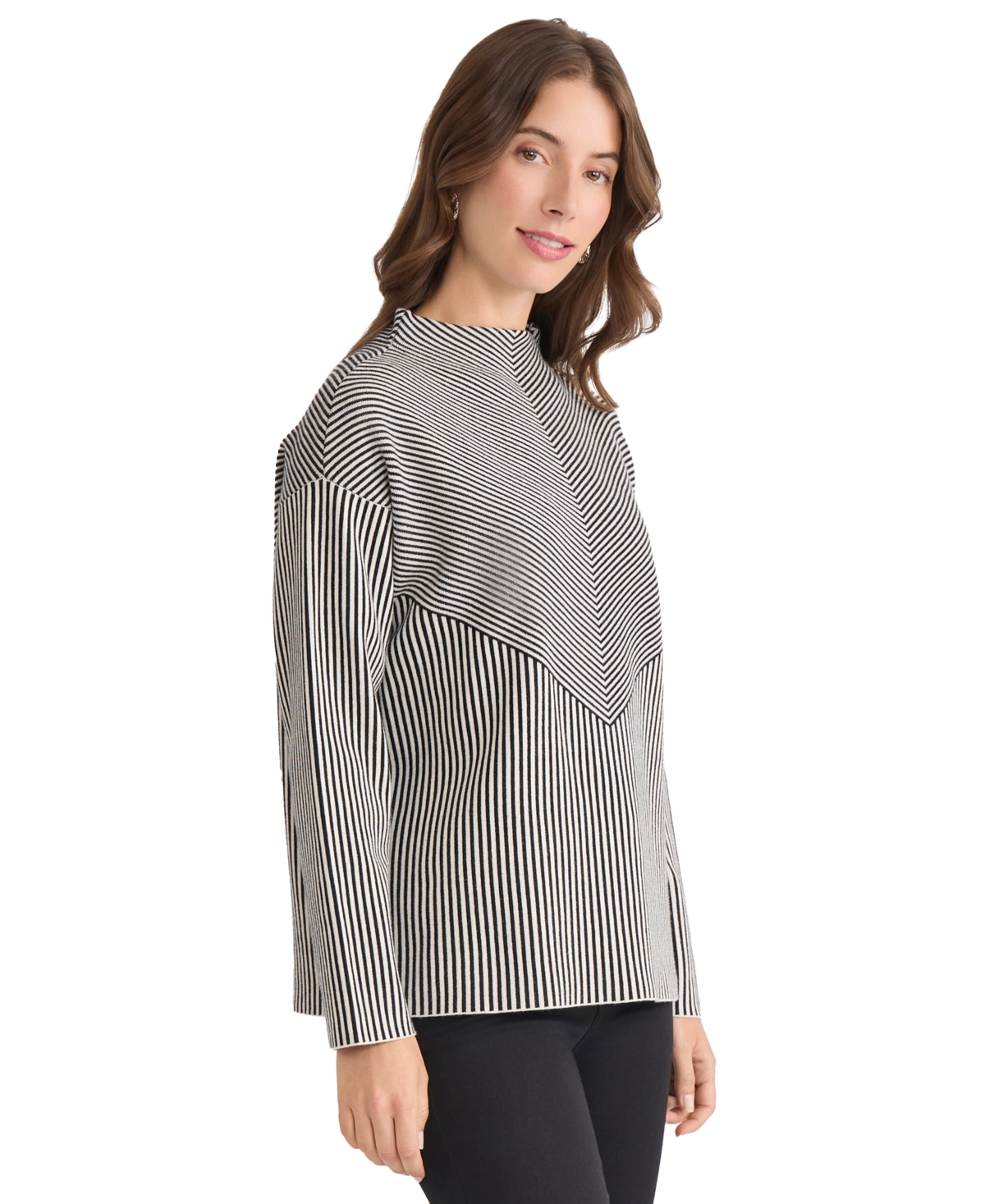 Jones New York Petite Striped Mock Neck Sweater In Multi