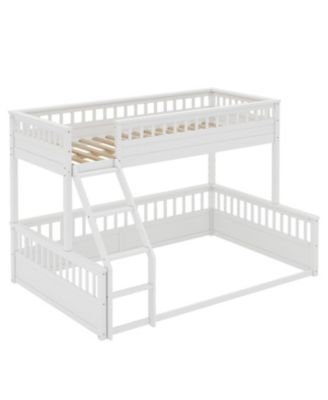 Twin XL over Queen Bunk Bed with Ladder and Guardrails White