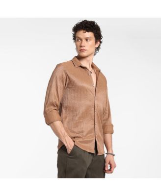 Men's Camel Beige Solid Creased Shirt