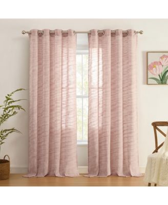 Madison Faux Linen Textured Semi Sheer Privacy Sun Light Filtering Transparent Window Grommet Long Thick Curtains Panels, Set of 2