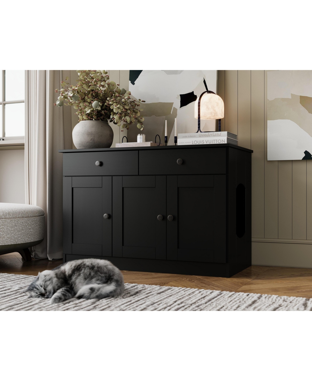 Palace Imports 100% Solid Wood Ziva 3-Door Cat Litter Box Enclosure