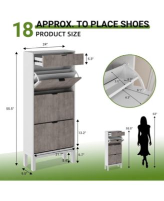 Shoe Storage Cabinet with 3 Flip Drawers and 1 Drawer, Entryway Shoe Organizer with Adjustable Shelves and Metal Legs, Space-Saving Narrow Rack Cabinet for Entryway, Hallway, Front Door