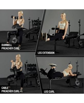 8 in 1 Olympic Weight Bench Set with Leg Extension and Leg Curl, Multi-Function Bench Press Set with Preacher Curl Pad and Chest Fly, Full-Body Strength Training Equipment