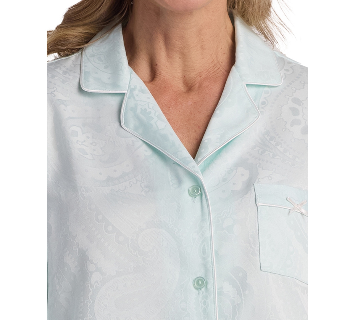 Miss Elaine Petite 2-piece Long Sleeve Top And Pull-on Pants Pajama Set In Blue