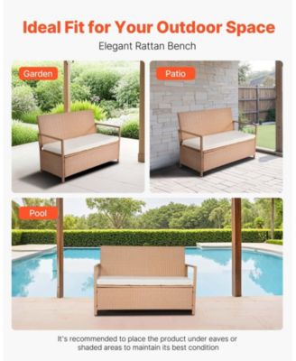 Outdoor Storage Bench PE Rattan 70Gal Waterproof Deck Box with Seating
