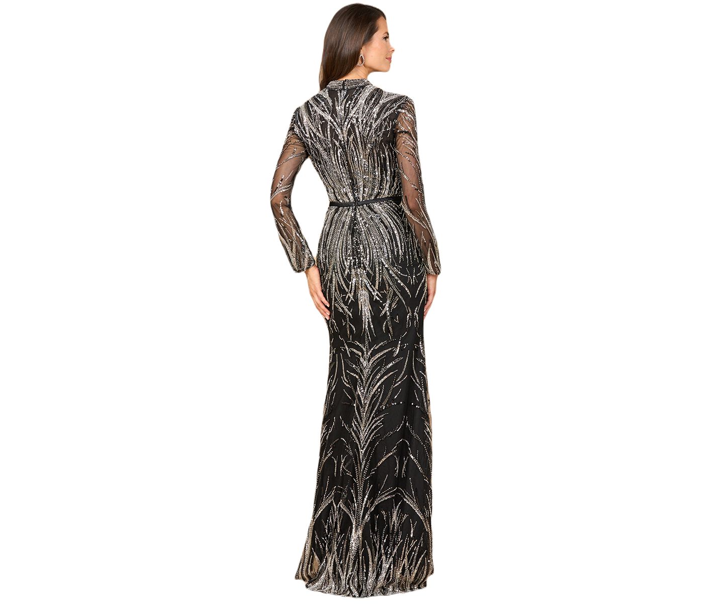 Женское платье Lara Mandarin V-Neck Gown with Long Sleeves, цвет: Чёрный — фото 2