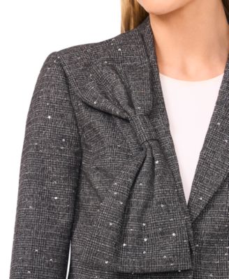 Women's Cropped Long Sleeve Lapel Bow Blazer