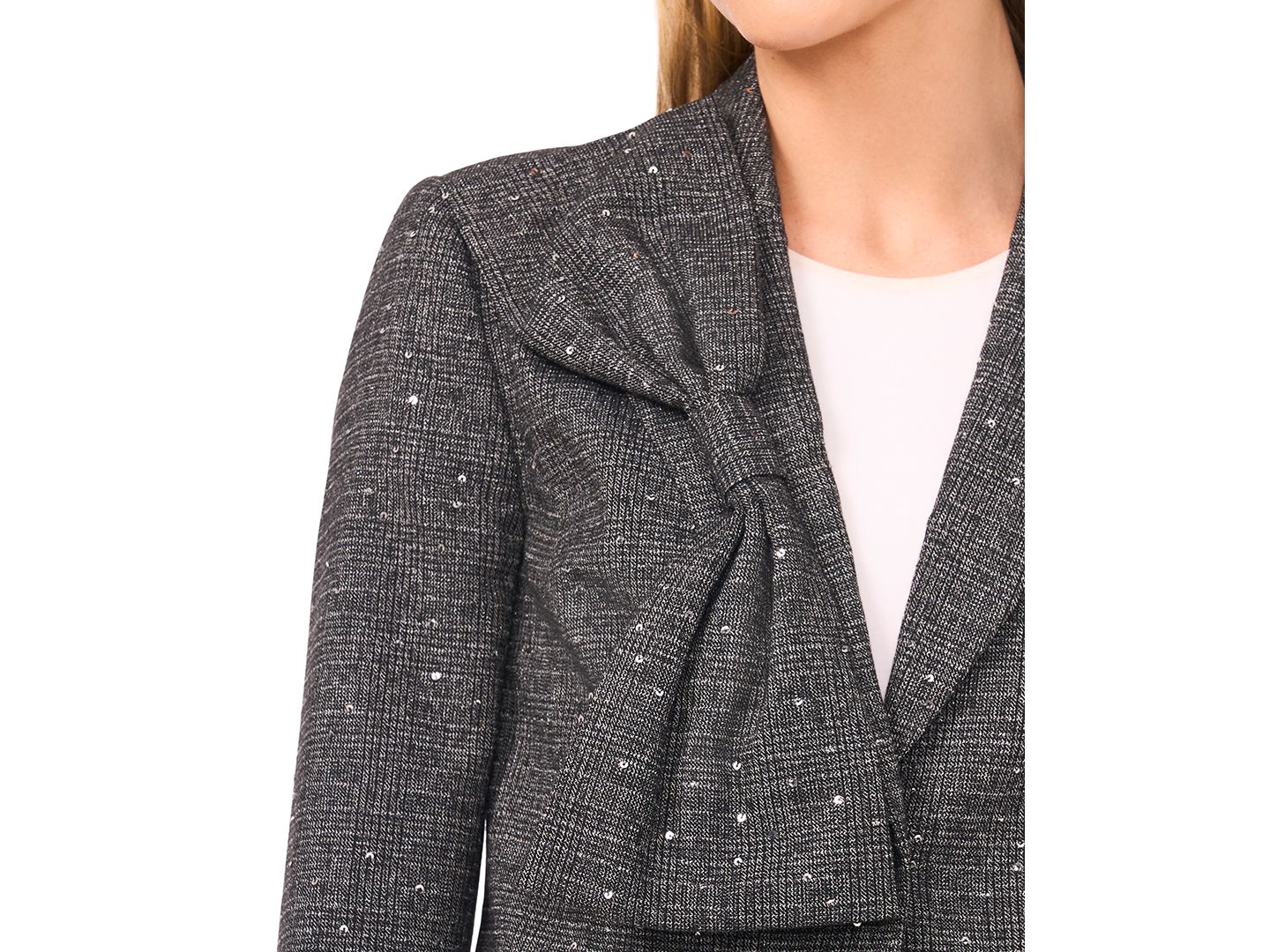 Женский пиджак CeCe Cropped Long Sleeve Lapel Bow Blazer, цвет: Насыщенный чёрный — фото 2