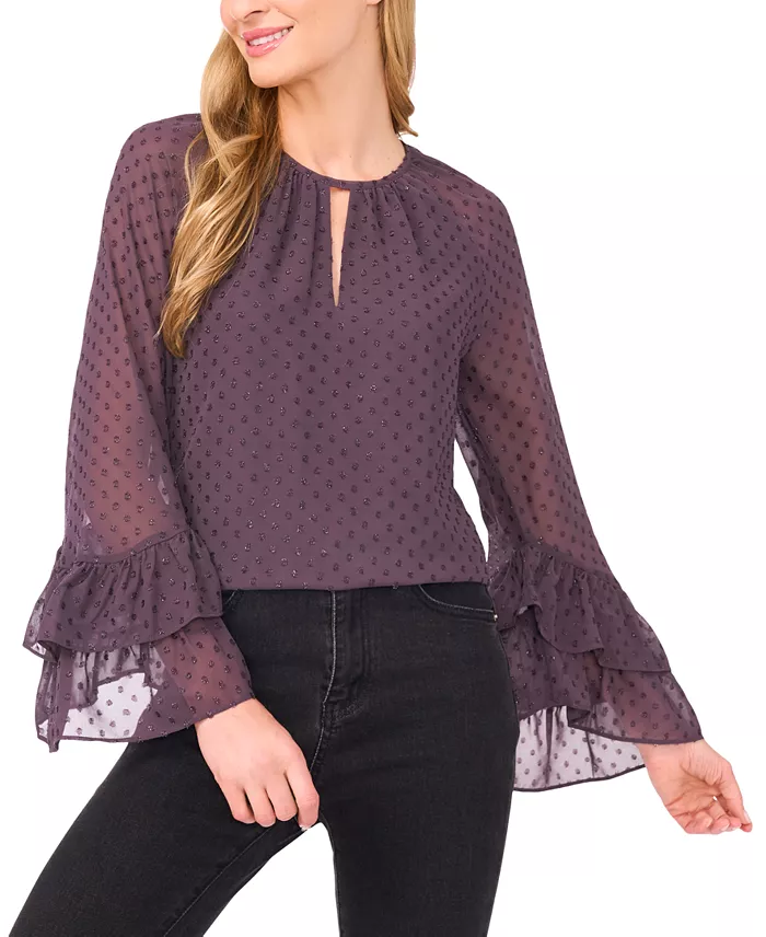 Women's Tiered Flowy Long Sleeves Keyhole Top - thumbnail 4