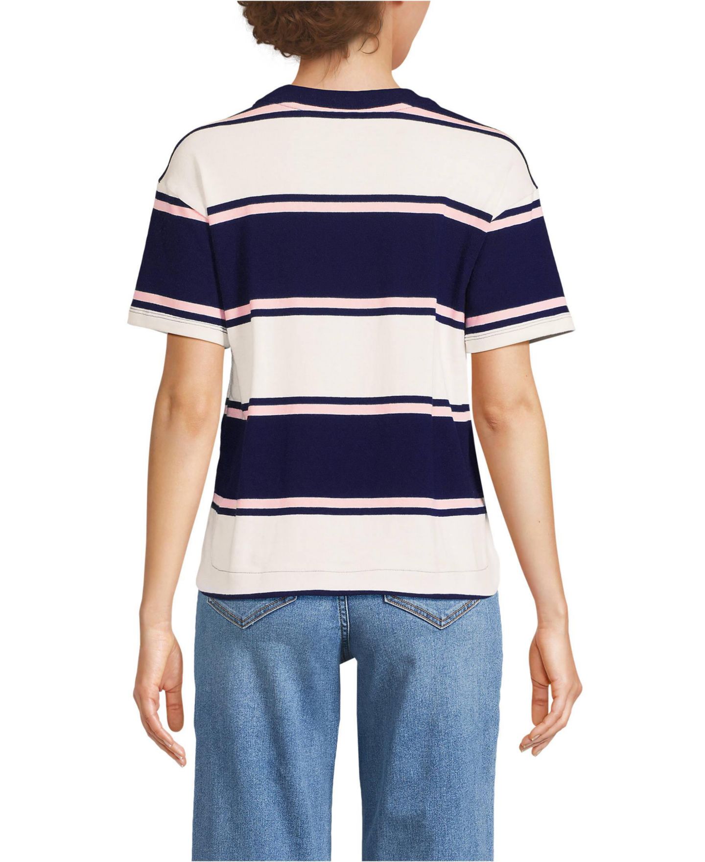 Женская футболка Lands' End Petite Short Sleeve Mariner, цвет: Морской тёмно-синий / Розовый — фото 2