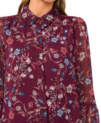 Women's Long Sleeve Double Ruffle Cuff Button Top