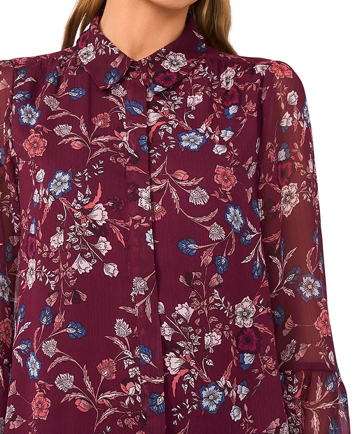 Women's Long Sleeve Double Ruffle Cuff Button Top - thumbnail 2