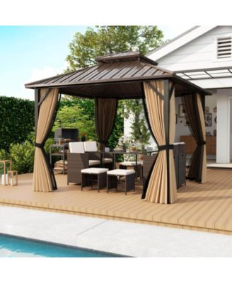 10 x 10 FT Hardtop Gazebo with Netting Heavy-Duty Double-Roof Galvanized Metal Top