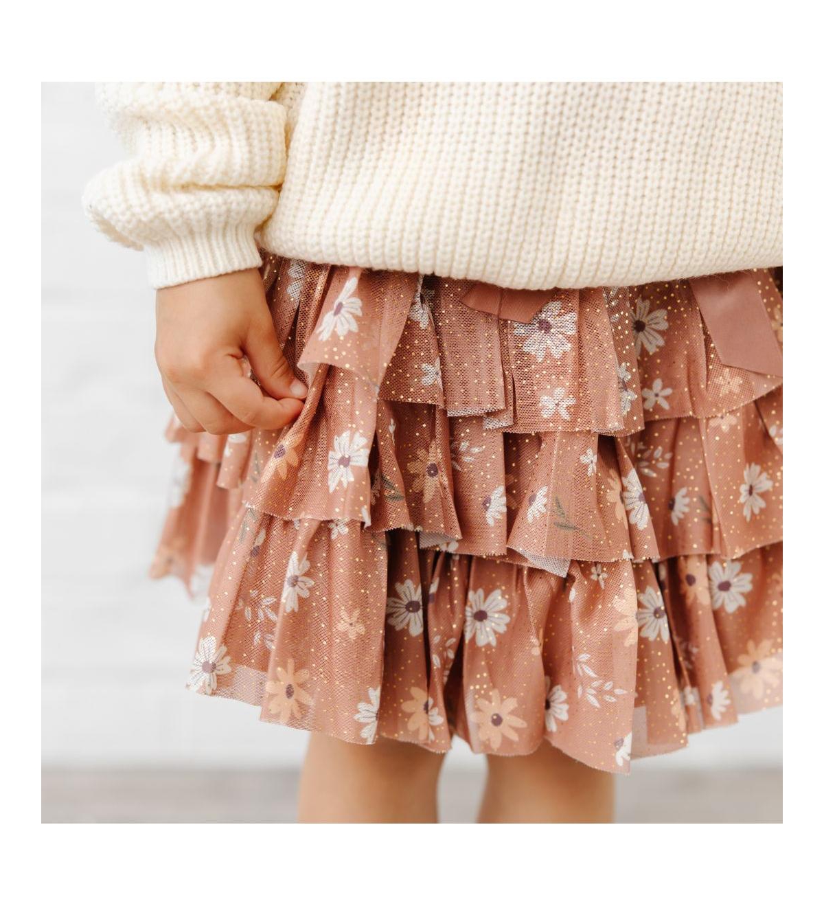Sweet Wink Little and Big Girls Ditsy Fall Floral Printed Tiered Tutu Skirt