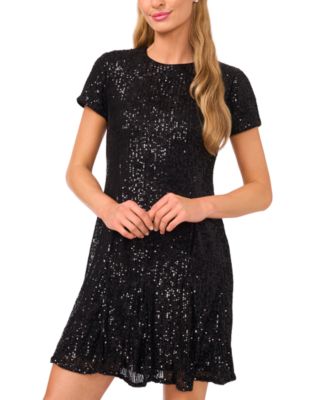 Women's Short Sleeve Godet Sequin Dress