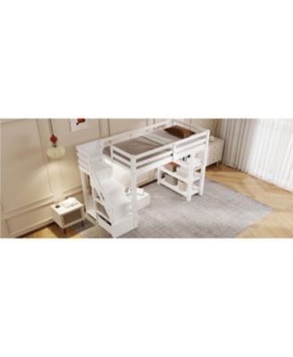 Loft Bed with Shelves Staircase & Wardrobe