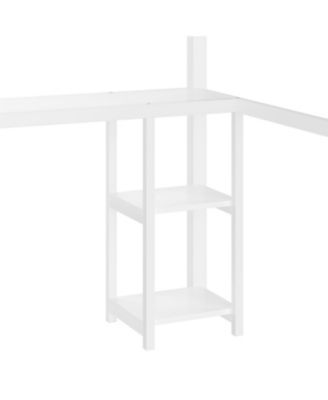 Queen Loft Bed with Wardrobe Desk & Shelves - White