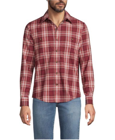 Мужская рубашка Lands' End Lightweight Coastal Flannel, цвет: Бордовый клетчатый