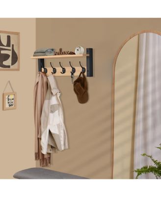 24 Inch Floating Wall Shelf with 5 Heavy Duty Hooks – for Entryway, Bathroom, Bedroom, Kitchen, or Mudroom