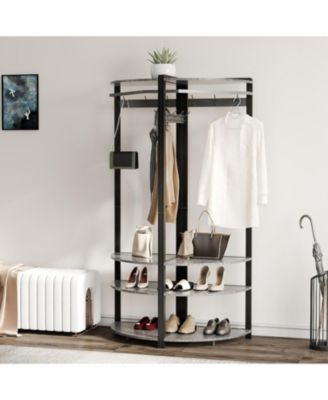 3-in-1 Narrow Corner Coat Rack Stand with Shoe Bench & Storage Shelf - 70.8" Tall Entryway Organizer for Hallway, Bedroom, Living Room - Space Saving Coat Hooks & Shoe Rack