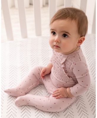 Baby and Toddler Girls "Sweet Cherry" 100% Cotton Ruffled Smocked Footie