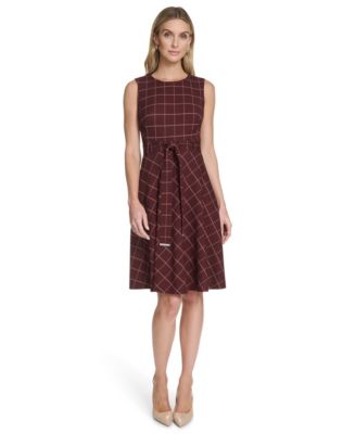 Calvin Klein Women's Belted Fit and Flare Short Dress - Macy's