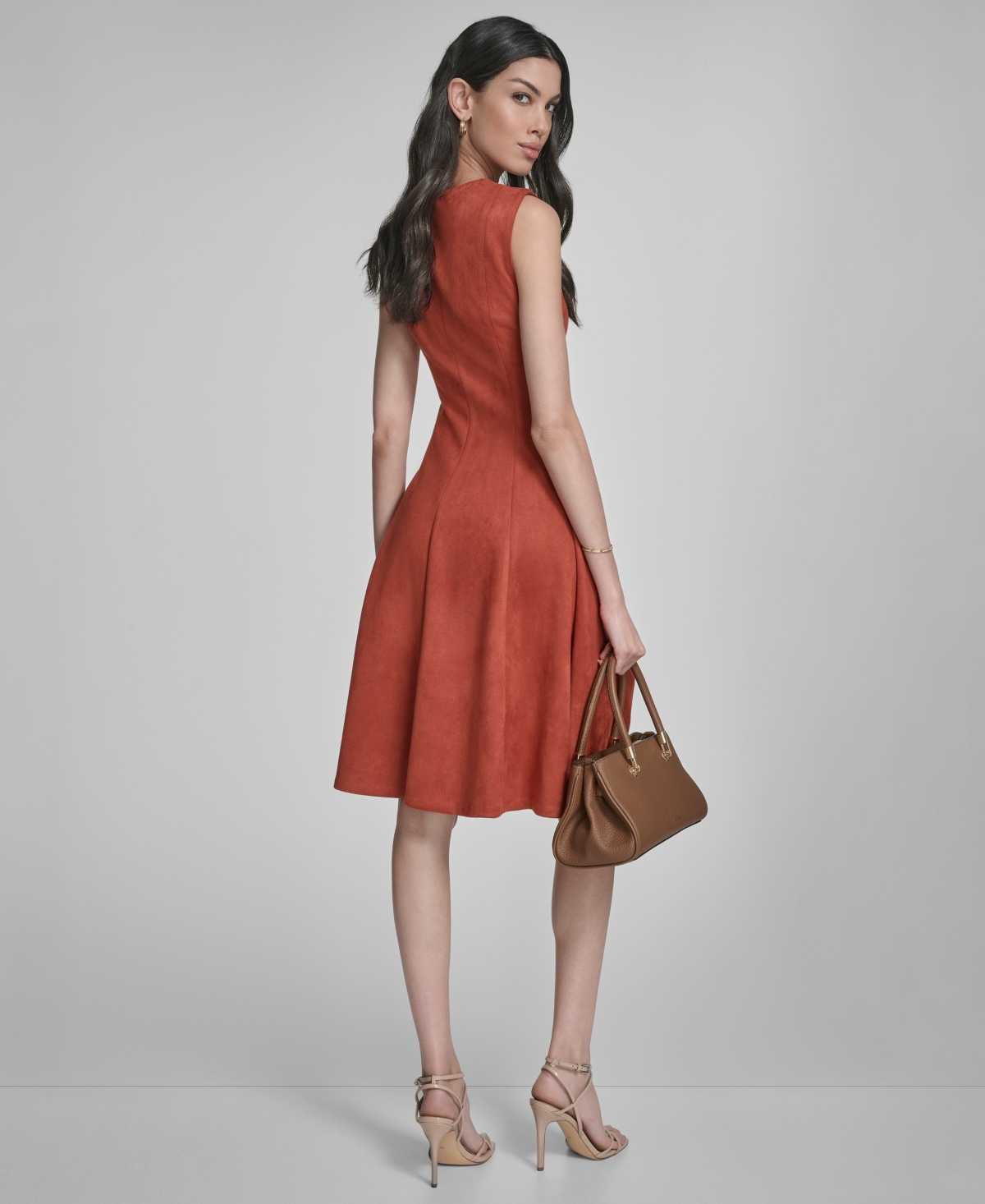 Calvin Klein Women's Sleeveless Fit And Flare Short Dress In Brown