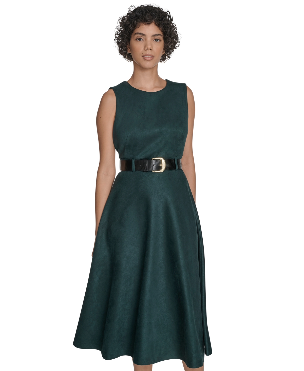 Calvin Klein Plus Size Belted Scuba Dress In Green