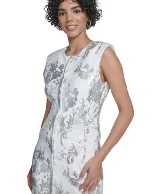Women's Sleeveless Foil Printed Sheath Dress