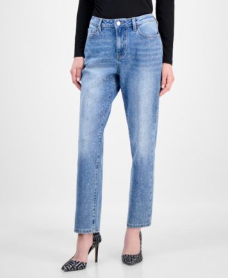 Petite Embellished High-Rise Straight Jeans, Macy's Exclusive