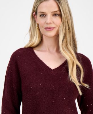 Petite Roving Sequin V-Neck Sweater, Macy's Exclusive 