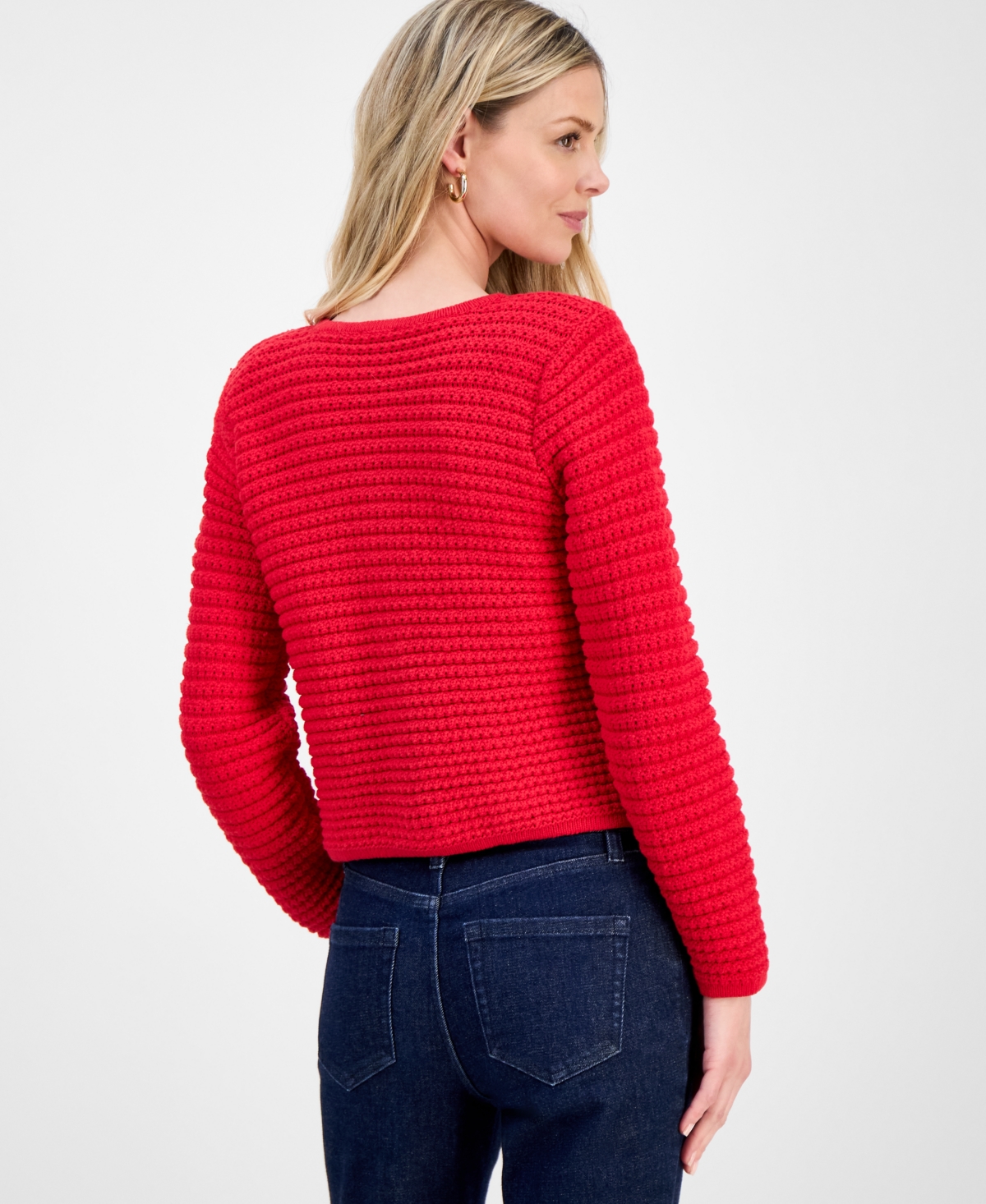 Inc International Concepts Petite Yarn-blend Button-down Cardigan Sweater, Created For Macy's In Red