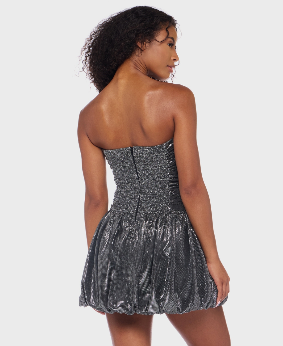 Alex & Sophia Juniors' Strapless Straight Neck Short Dress In Gray