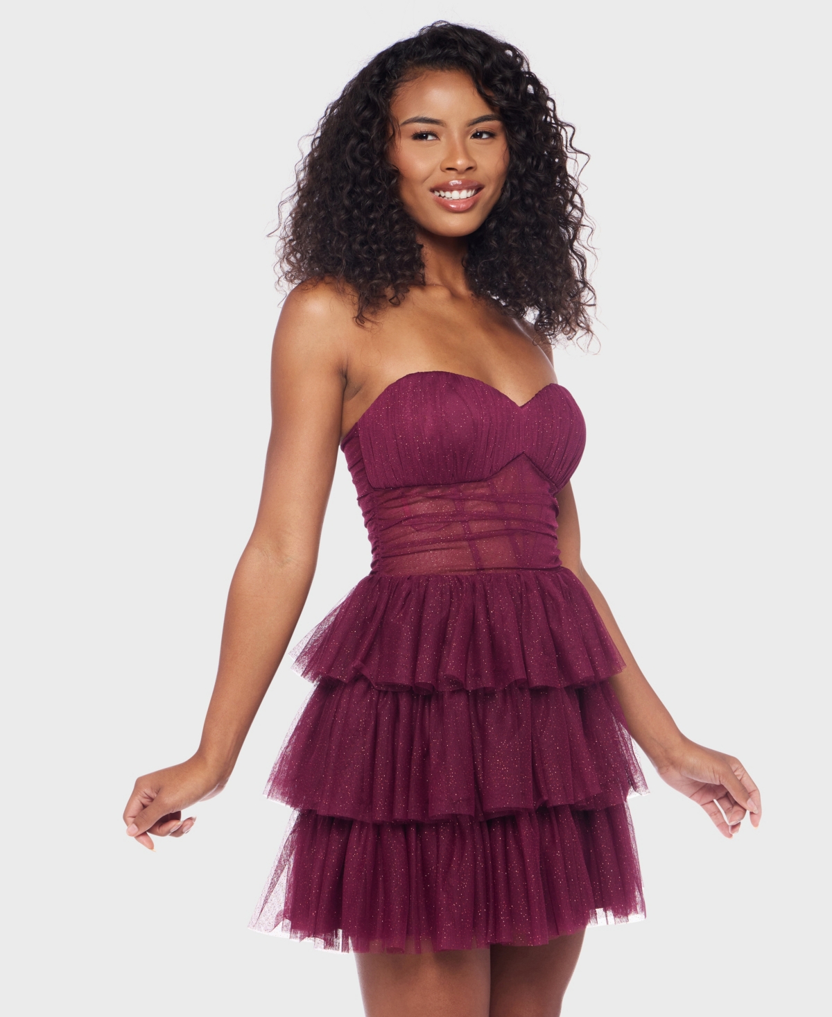 Alex & Sophia Juniors' Strapless Shirred Bodice Dress In Burgundy