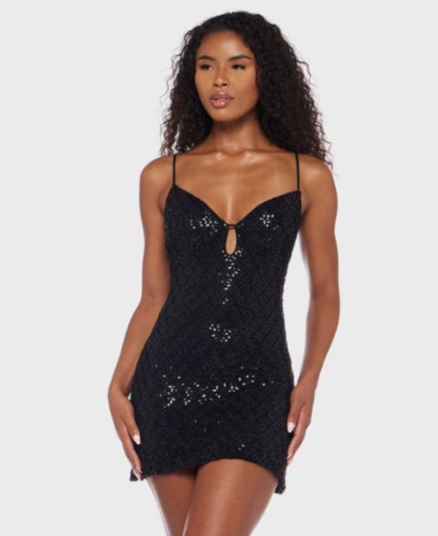 Женское платье Alex & Sophia Juniors' Strappy Sequin Embellished V-Neck Short, цвет: Чёрный