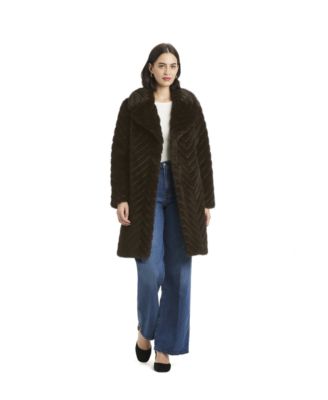 Women's Chevron Textured Faux-Fur Coat
