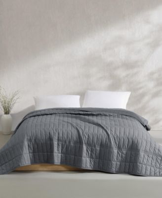 Washed Percale Solid Cotton 3-Pc. Quilt Set, Queen