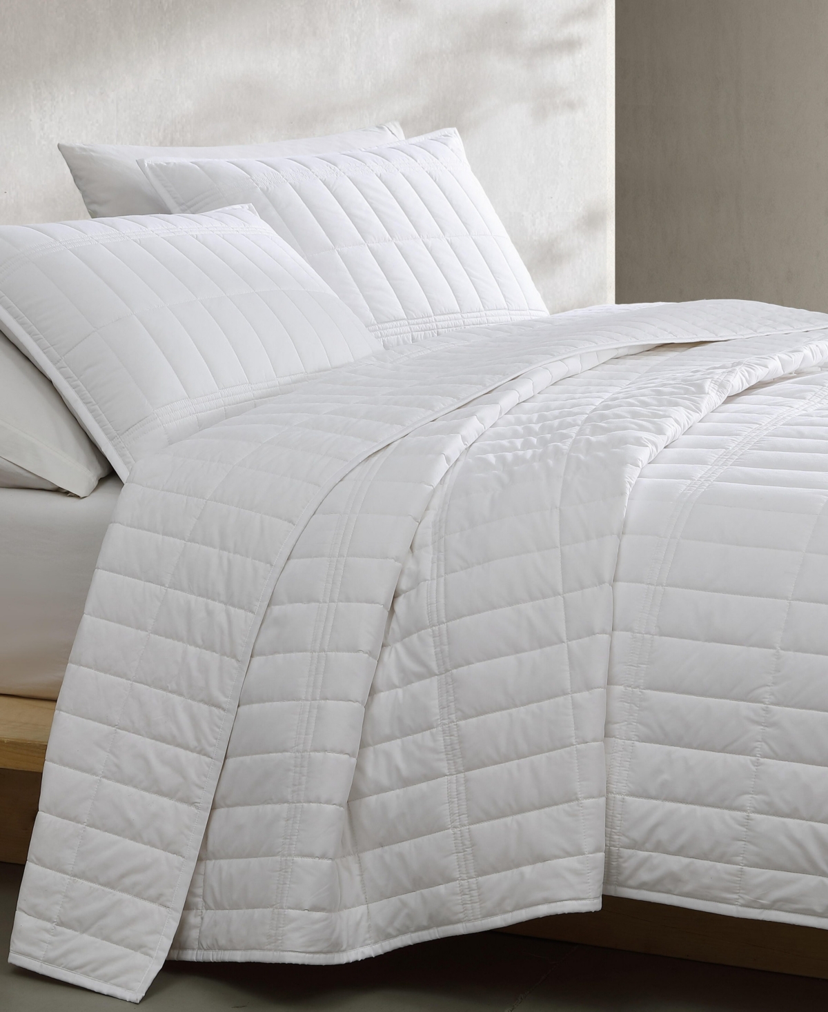 Calvin Klein Washed Percale Solid Cotton 3-pc. Quilt Set, King In White