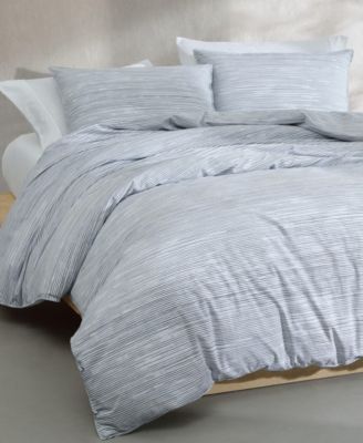 Wavy Stripe Washed Percale Cotton 3-Pc. Duvet Cover Set, Queen