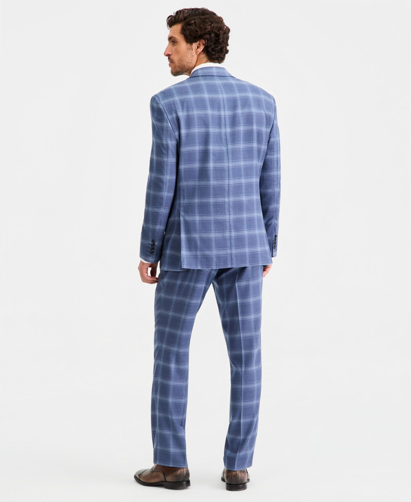 Мужские комплекты Tayion Collection Classic-Fit Navy Windowpane Suit Separates, цвет: Тёмно-синий — фото 2
