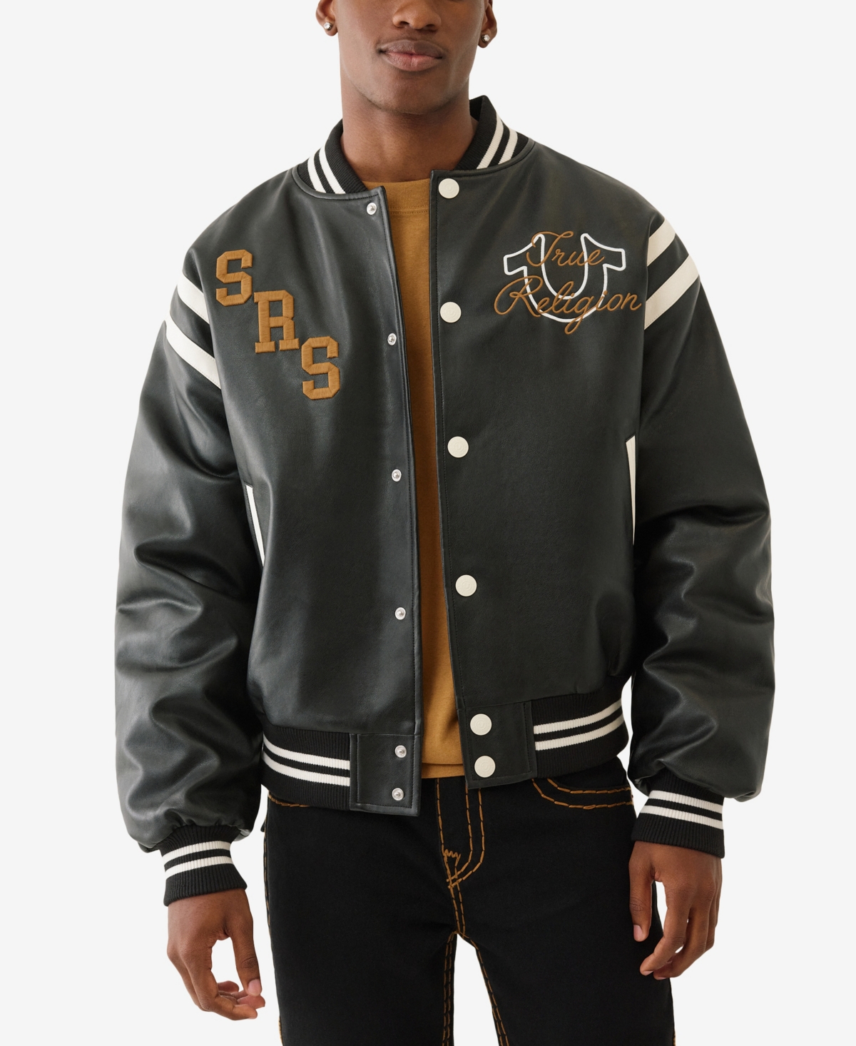 True Religion Men's Retro Varsity Long Sleeve Jacket In Green